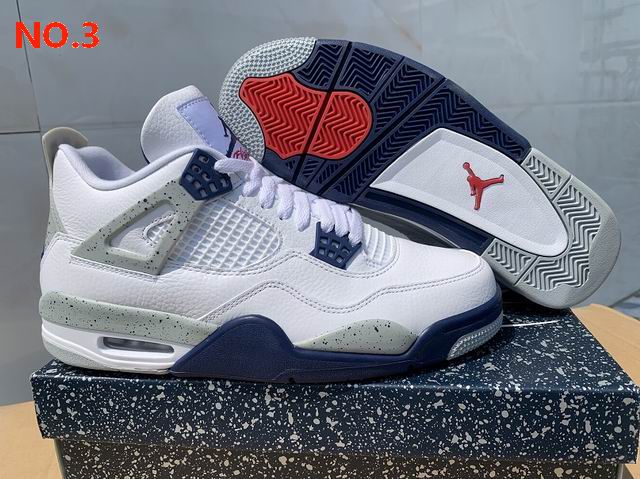 Air Jordan 4 White Grey Navy Men Shoes ;